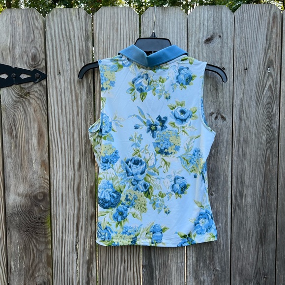 NWT LAURA ASHLEY Blue Floral Golf Tennis Polo Shirt size SMALL - Picture 9 of 10